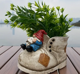 Resin Flower Pot - Whimsical Gnome, Vintage Big Toe Shoe Design, Indoor/Outdoor Decorative Planter
